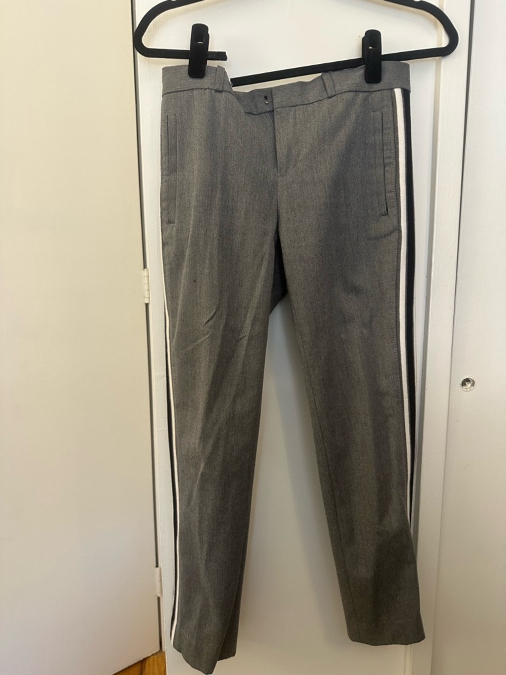 Banana Republic Gray Dress Pants with Black and White Side Stripes